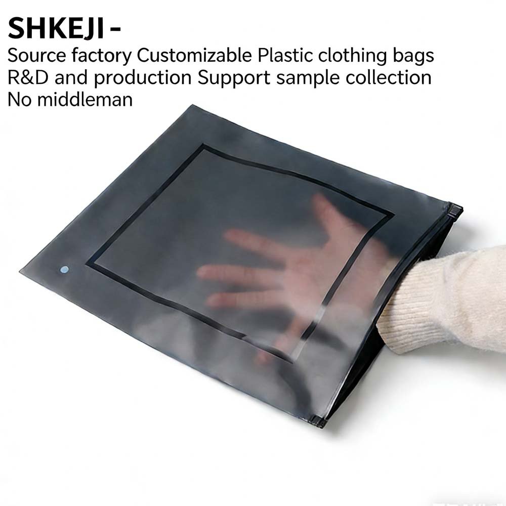 Customized PE frosted zipper bags, plastic black semi-transparent frosted bags, black zipper bags for clothing