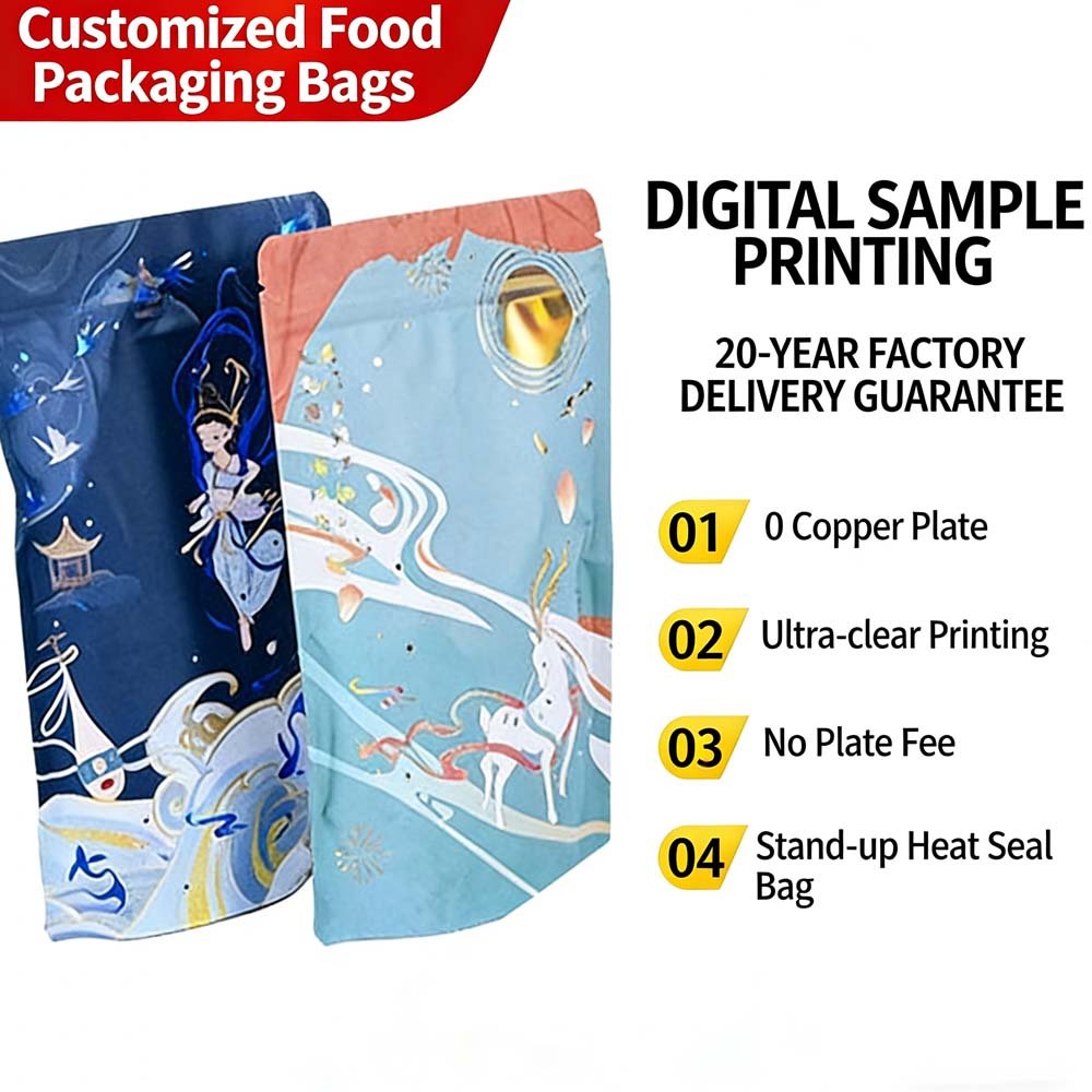 Custom Cross-Border Stand-Up Resealable Zipper Snack Bags - 3-Sealed Edges, Digital Printing, Hot Stamping, Laminated Aluminum Foil