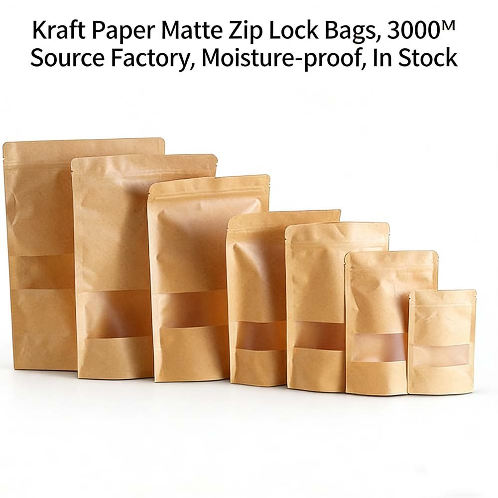 Wholesale of self-sealing bags made of kraft paper, sealed packaging bags for dried fruits and snacks, windowed kraft paper bags, and nut food bags