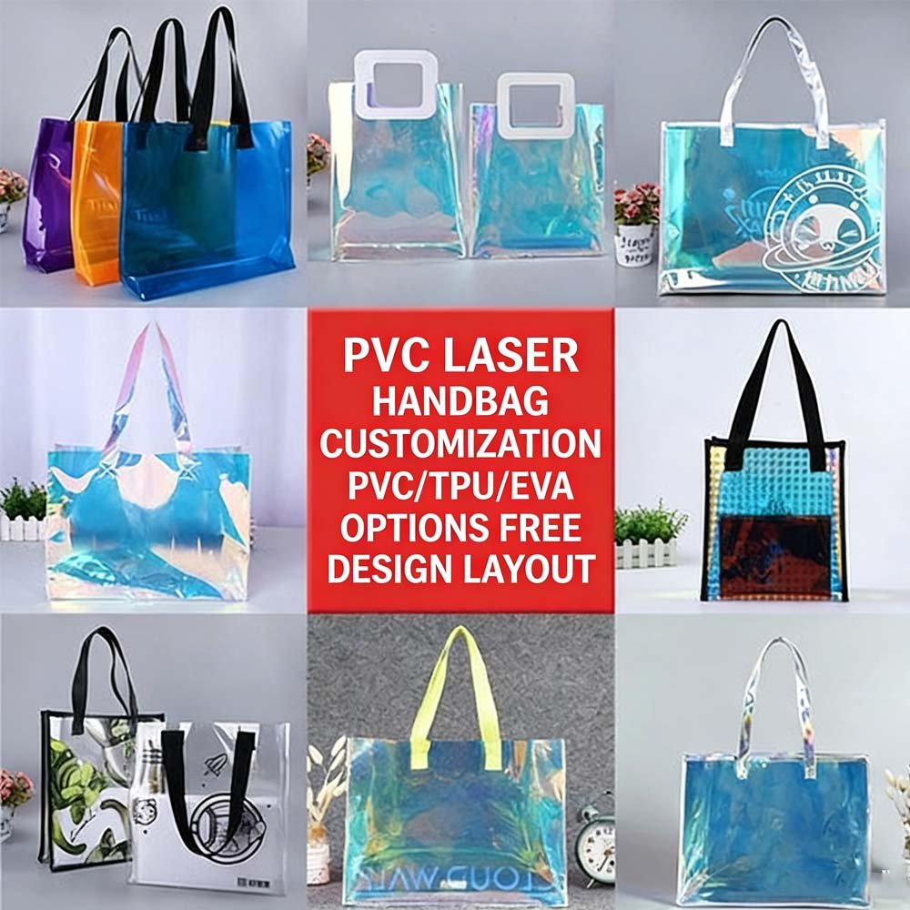 Custom PVC Laser Tote Bags | Vibrant Transparent Plastic Gift Bags | Jelly Bags | High-End Clothing Shopping Bags