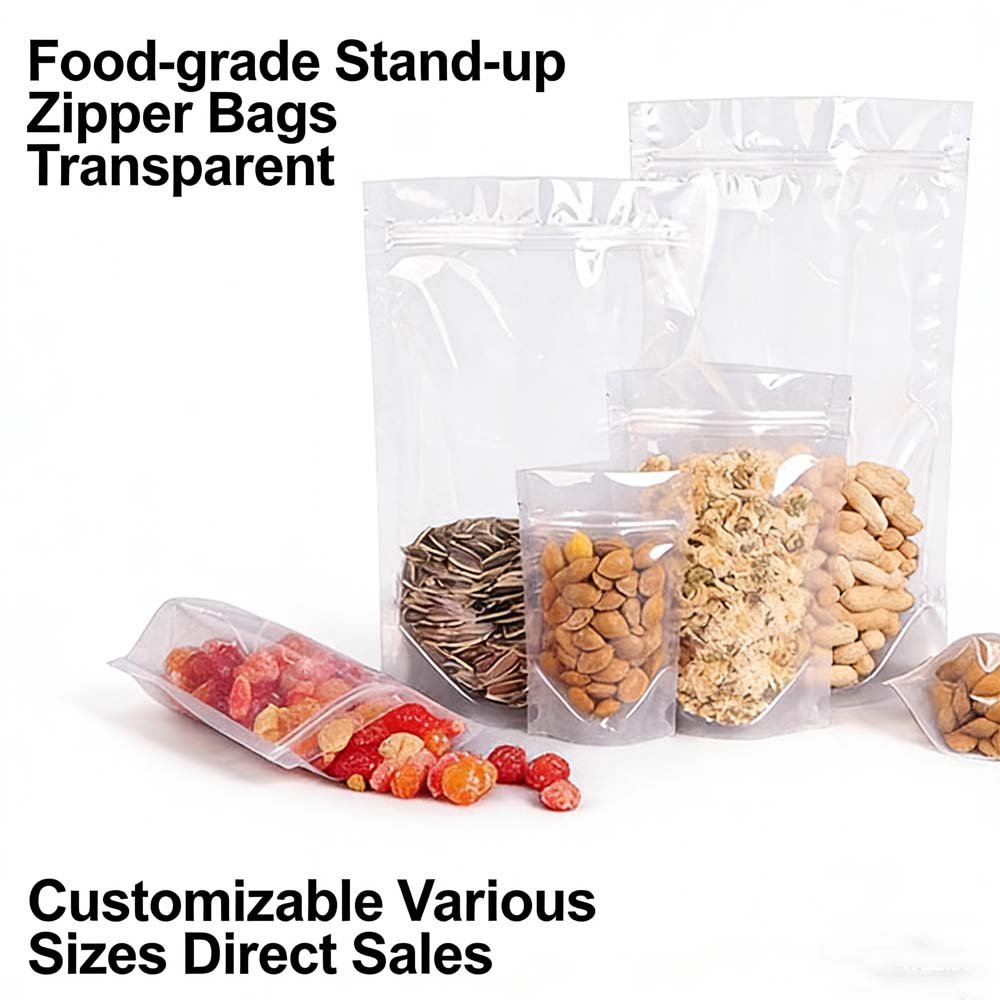 Thickened pet transparent self-standing and self-sealing bag, bone bag, nut and flower tea dry goods high transparency packaging bag, sealed bag