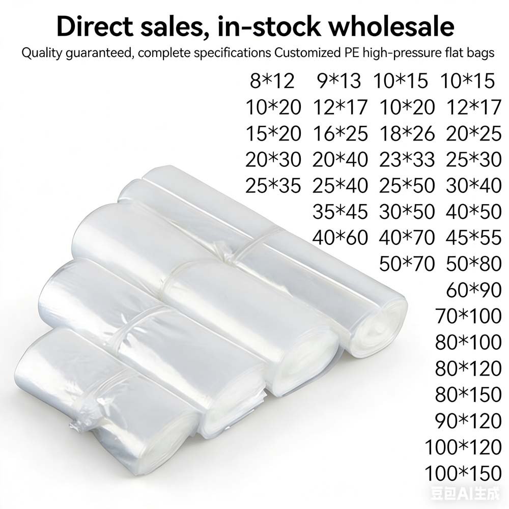 Printed logo thickened plastic film, high-pressure transparent waterproof packaging plastic bags for clothing, high-pressure PE plastic bags, flat bags