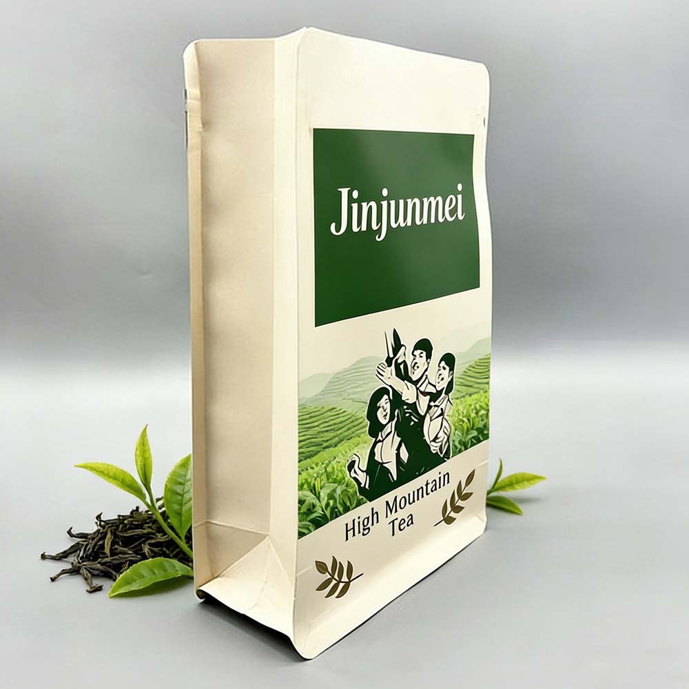 Eight-sided sealed tea bags, 500g plastic packaging bags for black tea, self-standing bottom aluminum-coated food self-sealing bags, printed flower tea bags